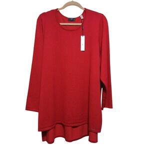 Tahari Woman Christmas Red Long Sleeve Tunic Sweater Top 2X TTG